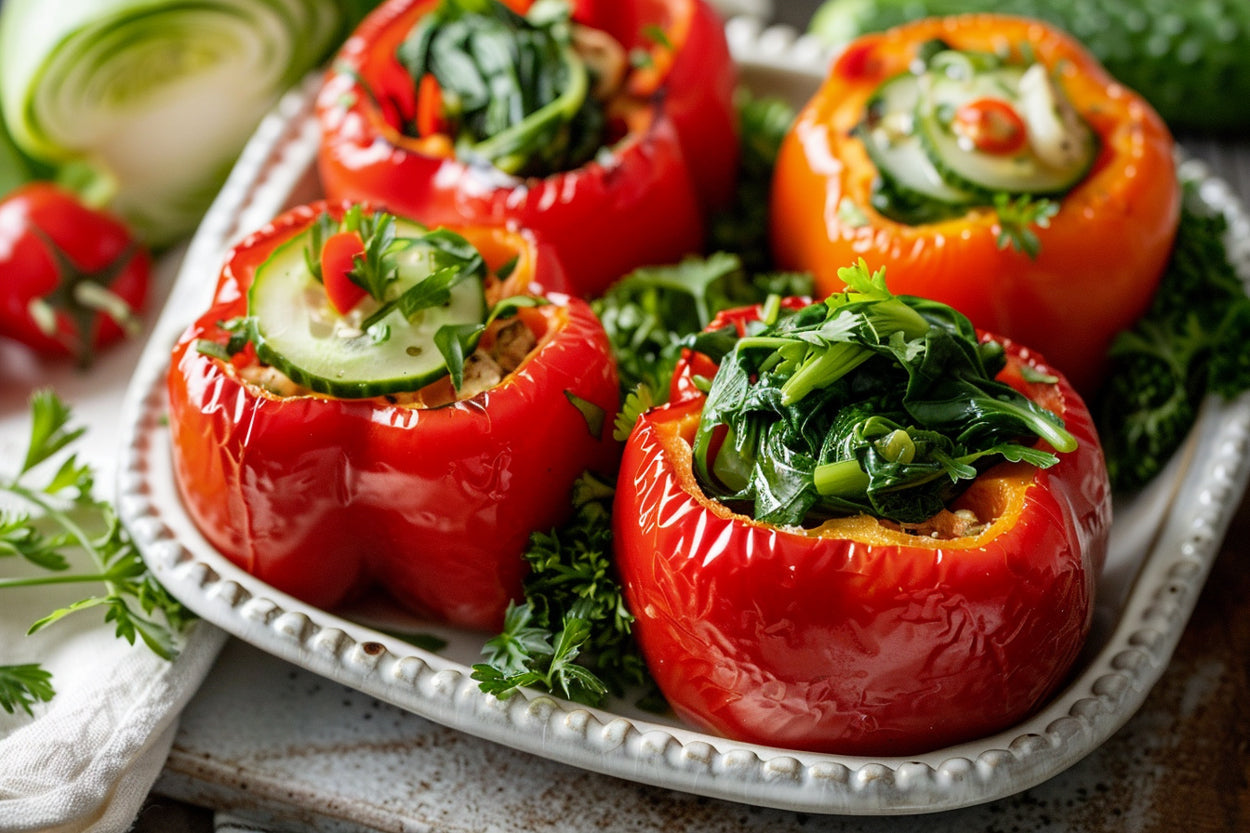 Stuffed Bell Peppers with Collard Greens, Cucumber, and Pak Choi
&ndash; Bloom Ranch