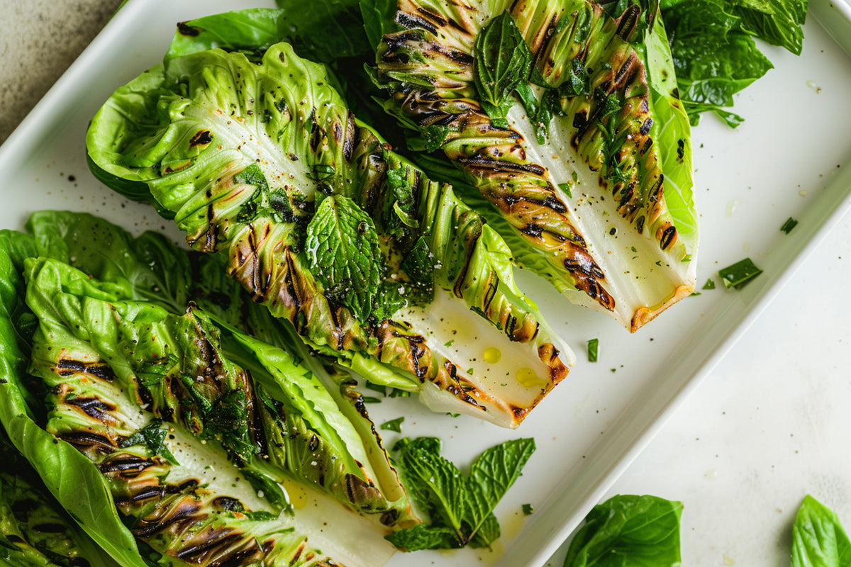Grilled Red Romaine Lettuce with Thyme-Mint Vinaigrette – Bloom Ranch